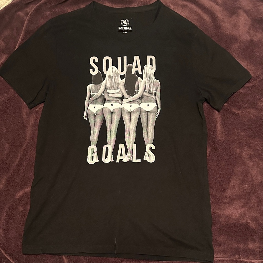 Express Black V Neck Tee with Squad Goals Design